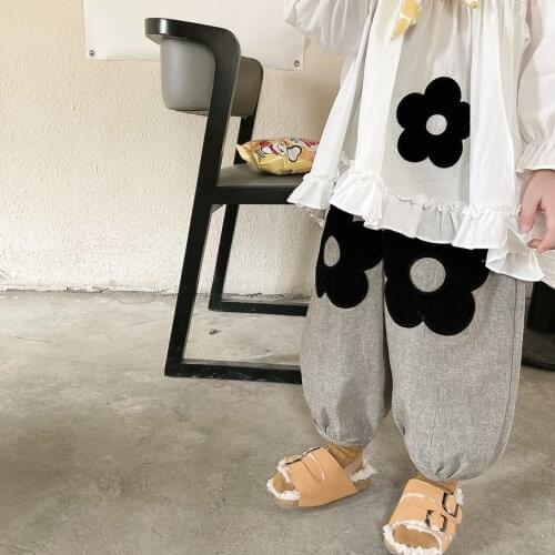Princess Style Knickerbockers Pants 2021 Autumn New Girls' Sweet Cute Flowers Korean Loose Casual Pants Kids Clothes
