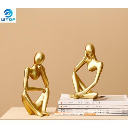 Nordic Abstract Character Golden Decoration Creative Home Ornament Drawing Room Office Sandstone Decor Gift Statue Sculpture