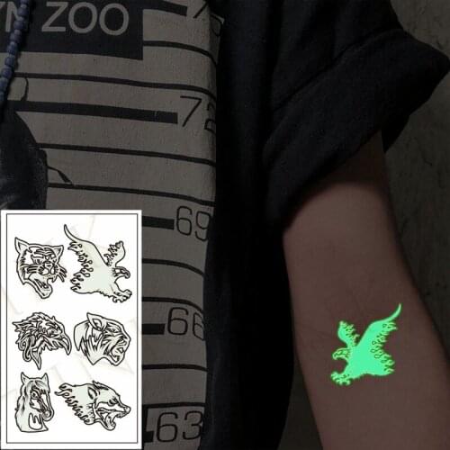 Hollywood Luminous Tattoo Sticker Animal Eagle Tiger Wolf Waterproof Temporary The Body Art Party Tattoo Stickers