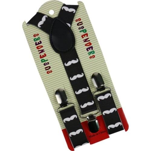 Winfox Fashion Girls Kids Child Toddlers Suspenders Beard 2.5cm Wide Black White Trousers Elastic Braces