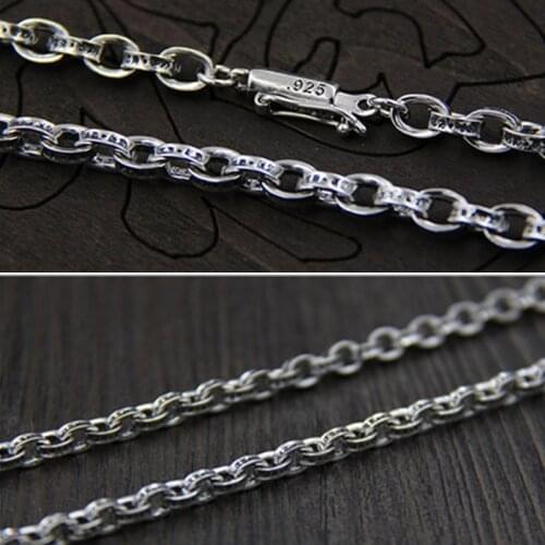 C&R Real 925 Sterling Silver Necklace Retro Thai Silver Letter Buddhistic motto Necklace Chain Men and Women Fine Jewelry