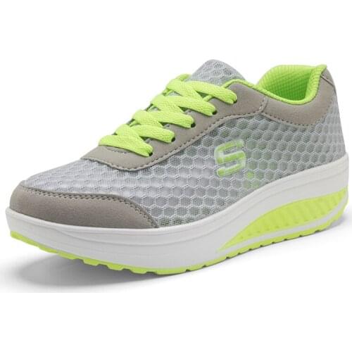 Summer Autumn Women Flat Platform Shoes Woman Casual Air Mesh Breathable Shoes Gray Height Increasing Swing Wedges Sneakers 2019