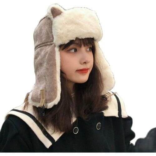 Autumn Winter Warm Corduroy Beanies Women At Cute Female Cap Ear Protection Hats Beanie Skullies Hat Outdoor Travel Cap Gift