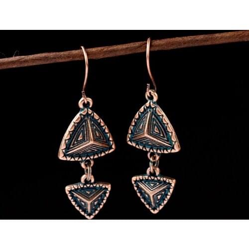Amader Egypt Vintage Verdigris Triangle Earrings For Women Jhumka Jhumki Vintage Ladies Dangle Earrings Oorbellen HQE1070