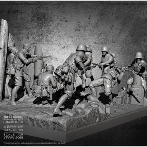 1/35 YuFan Model 7 People Who Fought Bravely In Songhu Resin Soldiers YFWW-2068H