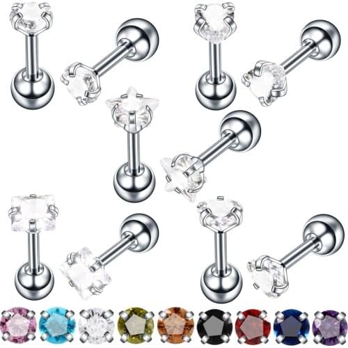 1PC Steel Crystal Gem Ear Cartilage Helix Rings Heart Star Round Shape Orelha Ear Stud Tragus Barbell Piercing Sexy Jewelry 16G