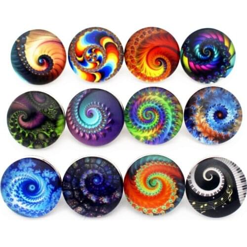 Newest 10pcs/lot colours vortex Snap Buttons Charms 18mm Glass Buttons Fit DIY Snap Bracelets&Bangle Jewelry