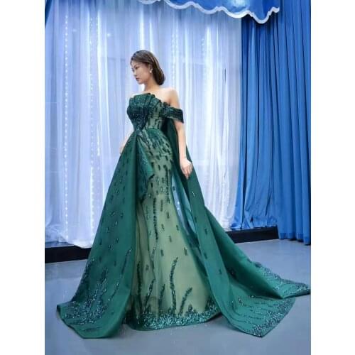 Simple Elegant Off The Shoulder Green Evening Dress 2021 Lace Up Back Fashion Designer Prom Dresses Floor-lenght Lace Appliques