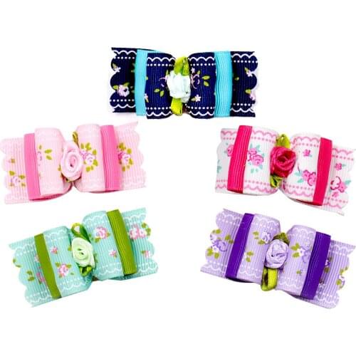 20/50/100pcs Dog Pet Hair Bow With Small Flowers handmade dog Grooming Products Puppy Headdress Pets Hairpin Flower Hair Bows