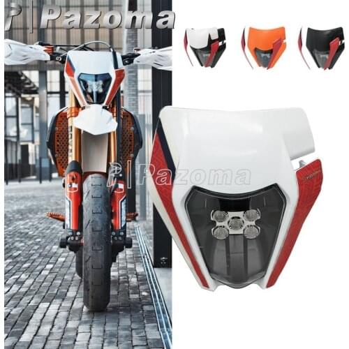 White Orange MX Enduro Offroad Headlight LED Visor Head Light Kit w/Shell for EXC250 XC-W EXC XC-F XCF-W Six Days TPI 125 300