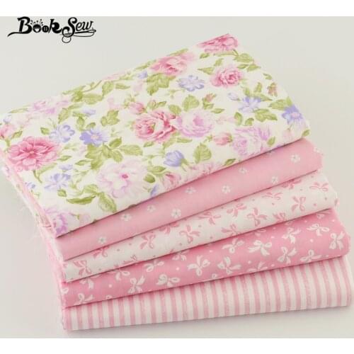 Booksew 100% Cotton Fabric 5pcs 40cm*50cm Pink For Sewing Fat Quarter Quilting Patchwork Tissue Doll Cloth Kids Bedding Textile