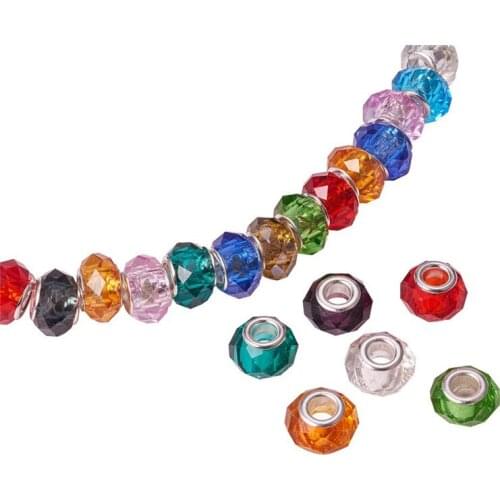 50pcs New Cut Shape Large Hole Round Crystal Glass Beads Fit European Pandora Bracelet Spacer Chain Necklace for Jewelry Making