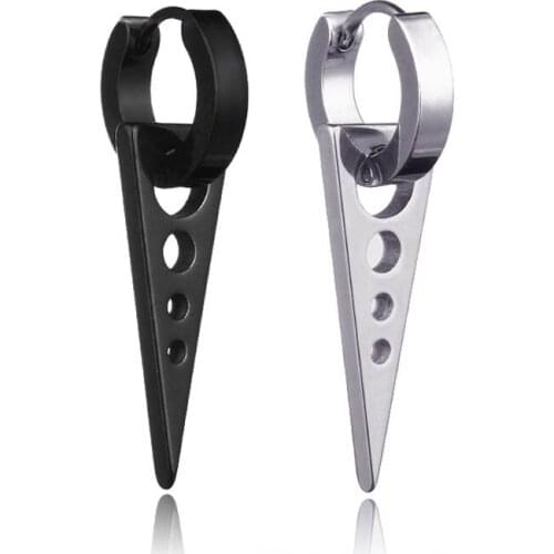 Black Silver Color Triangle Earrings for Men Boy Punk Cool Earring Stainless Steel Circle Ears Male Jewelry