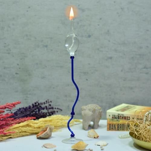 Flovart Decorative Glass Oil Lamp Münhani Blue-Oil lamp butter Gift