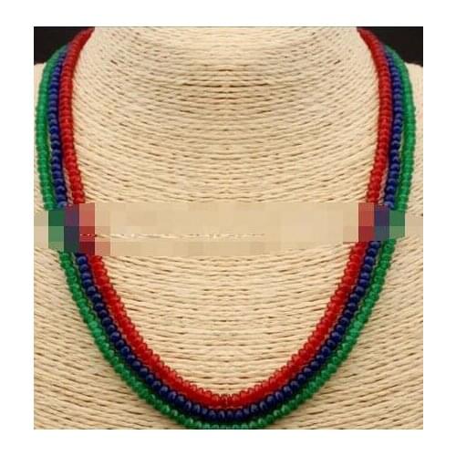 GENUINE NATURAL 3 Rows 2X4mm FACETED Emerald Ruby&Sapphire GEMS BEADS NECKLACES