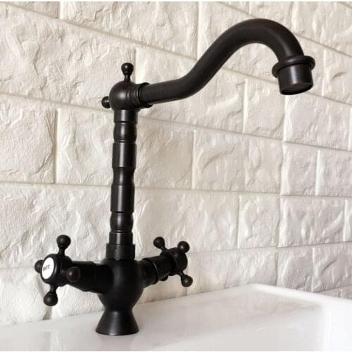 Swivel Spout Water Tap Oil Rubbed Black Bronze Dual Handle Single Hole Kitchen Sink & Bathroom Faucet Basin Mixer Tap anf361