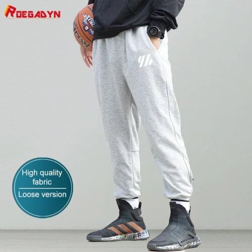 ROEGADYN Fashion Trend Gym Pants Loose Fitness Casual Sweatpants Drawstrings Design Sports Pants Men Workout Ankle Banded Pants