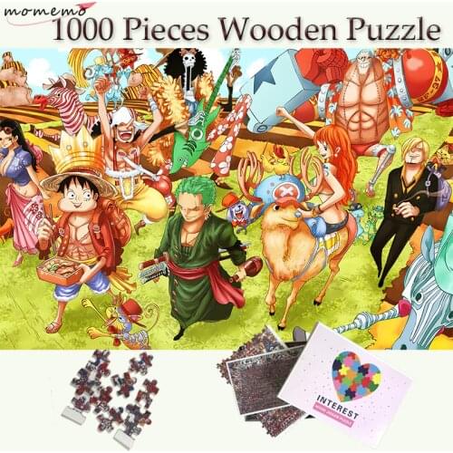 MOMEMO Luffy and His Companions Wooden Puzzle One Piece Jigsaw 1000 Pieces Puzzles Cartoon Puzzle Games for Adults Childen Toys