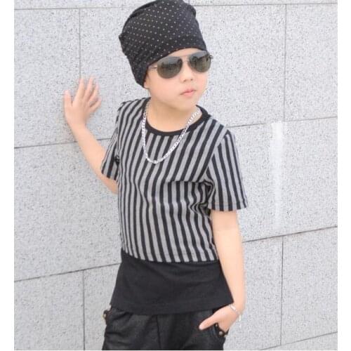 2019 Summer new fashion boy Tops o-neck tee short-sleeve False two stripe print harem Hip hop T-shirt boys kids clothes t shirt