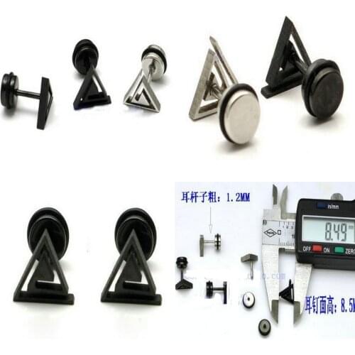 Wholesale triangle laser cutting stud earrings body piercing jewelry surgical steel fake ear plug earrings cheaters illusions