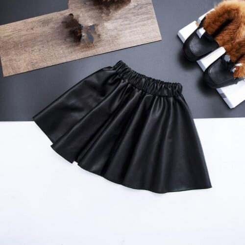 2020 Autumn Winter Girls Tutu Skirts 2 12 Years Old Black Pu Faux Leather