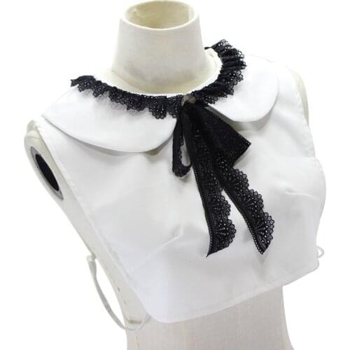 Jaderic 2018 New White Peter Pan Detachable Collars Decorated Lace Bow Fake False Collar Choker Necklace