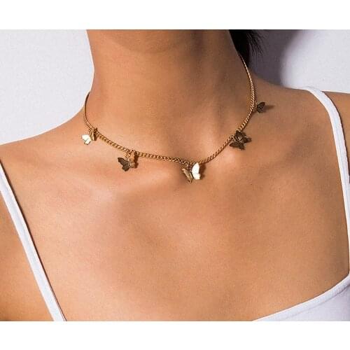 Fashion Choker Necklace Lovely Golden Silver Plated Butterfly Necklace Short Women Summer Holiday Romantic Gift Jewelry Wholesal