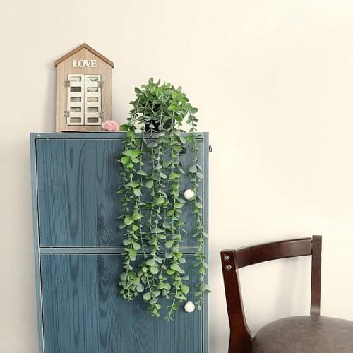 MLGB Fake Plants Artificial Eucalyptus Fake Potted Hanging Greenery 3 Pack Eucalyptus Greenery Vines in Pot for Home Indoor