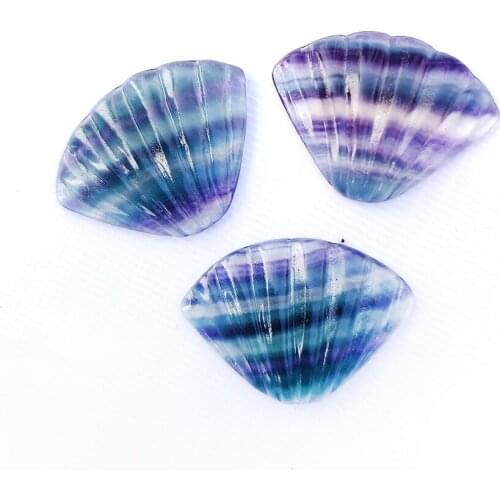 Natural Rainbow Fluorite Shell Shape Pendant Quartz Conch Shape Neckalce Healing Crystal Stone Charm Jewelry Home Decoration