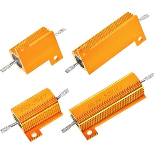 1PCS 25W 50W 100W Aluminum Power Metal Shell Case Wirewound Resistor 0.01 - 100K 0.05 0.1 0.5 1 2 6 8 10 20 200 500 1K 10K ohm