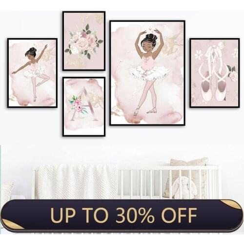 Pink ballerina girl flower wall HD posters and prints wall pictures for girls room decoration canvas painting