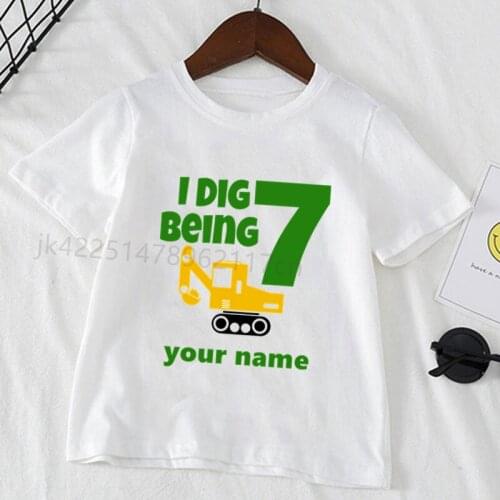 Construction Birthday Shirt Excavator Birthday Boy Girl T Shirt Summer Clothing Toddler Fashion T-shirt Cute Children