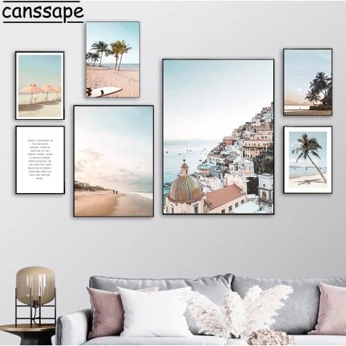 Modern Wall Art Print Buildings Posters Palm Trees Painting Beach Poster Seascape Wall Pictures For Living Room Decoration