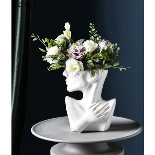 Modern White Bust Portrait Flower Pot Flower Arrangement Plant Potted Desktop Ornaments Abstract Figure Ceramic Vase Flower Pot