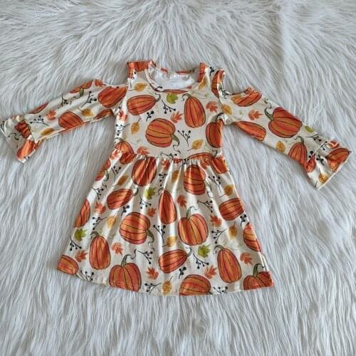Special design toddler Girls Clothing Kids Pumpkin printed Outfits Halloween Day Boutique Milk Silk Dress