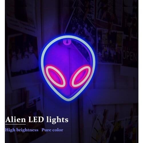 LED Alien Neon Lights USB/Battery Operated Wall Hanging Neon Sign Home Decoration Wall Art Bedroom Decor Party Decoration