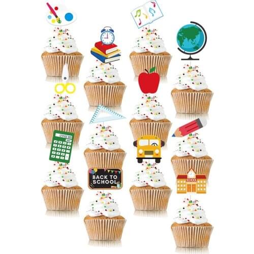 Back to School Cupcake Toppers Blackboard Pencil Ruler School Bus Cake Picks for Kindergarten First Day School Welcome Party