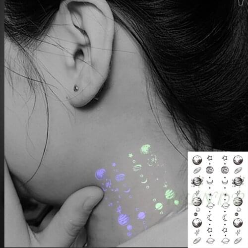 Waterproof Temporary Luminous Tatto Sticker Moon Lunar Planet Star Element New Fashion Flash Tatoo Fake Tatto for Kids Women Men