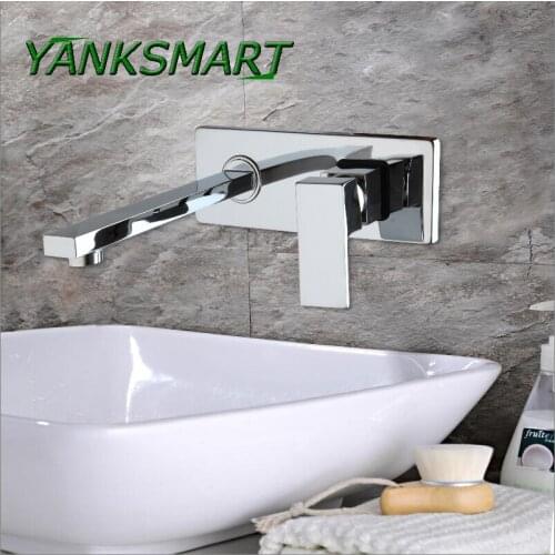 YANKSMART Wall Mounted Single Lever Bathroom Faucet Chrome Brass Spout Vanity Sink Mixer Tap Faucet