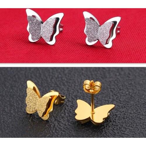 Yiustar Romantic Double Butterfly Earrings for Women Tiny Lovely Animal Butterfly Stainless Steel Cartoon Stud Earrings Gifts
