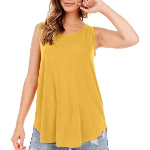 Yellow Shirts And Tops For Ladies Blouses Et Chemises Women Fashion Solid Color Shirts Round Neck Sleeveless Loose Tank Tops