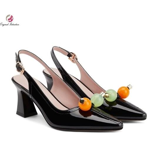 Womens Chunky Heels Sandals Fashion Apricot Black Ankle Buckle Strap String Bead Sandals Party Office Lady Shoes Women Big Size