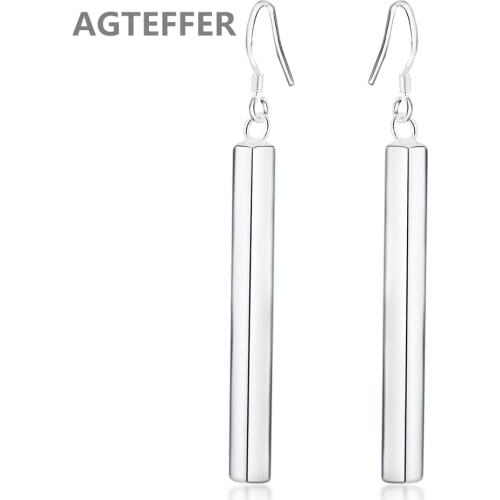 AGTEFFER 100% 925 Silver Square Pillar Ladies Drop Earrings Female Jewelry Christmas Gift Party Drop Free Shipping
