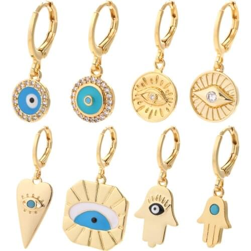 Evil Eye Rhinestone Fatima Earrings For Women 2021 Trend Earrings With Pendants Hand Hollow Copper Pave Zircon Hoop Earrings