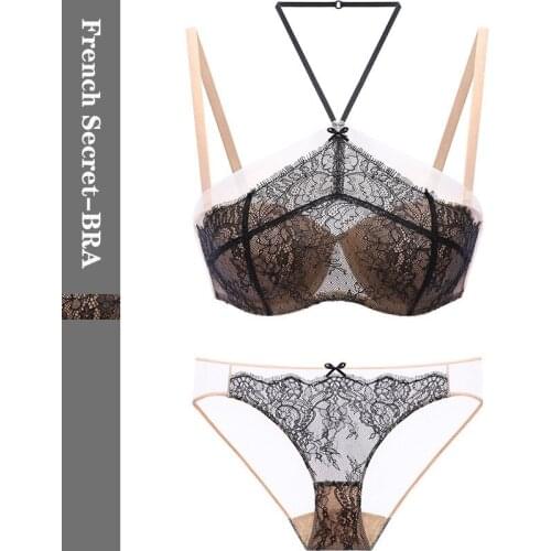 French Secret Thin Small Breast Push up Underwear Womens Sexy Lace Tube Top Bra Set bra for women seamless bra