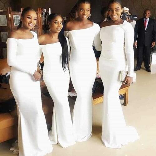 New Design Custom Made Long Ivory Long Sleeves Mermaid Women Wedding Guest Bridal Bridesmaid Dresses 2021