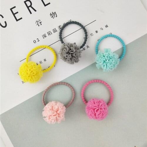 1pair Mini Floral Shape Hair Ropes Yarn Pompon Hair Ties Double Elastic Rubber Band Stretch for Kids Baby Hair Accessories