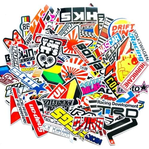 100PCS Racing car Stickers Motorcycle Racing Helmet Skateboard Bicycle Laptop PVC JDM decal Luggage sticker HKS