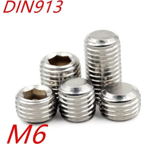100pcs/lot M6 6mm DIN913 A2 Stainless Steel Screw Flat Point Hexagon Hex Socket Set Screws