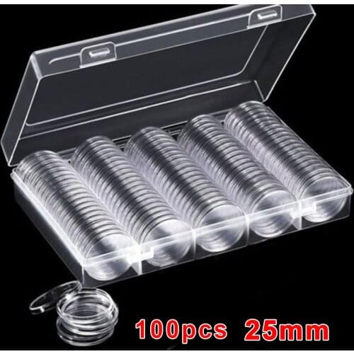 100pcs 25mm Clear Round Coin Capsule Case Container Storage Box Commemorative Coins Holder Portable